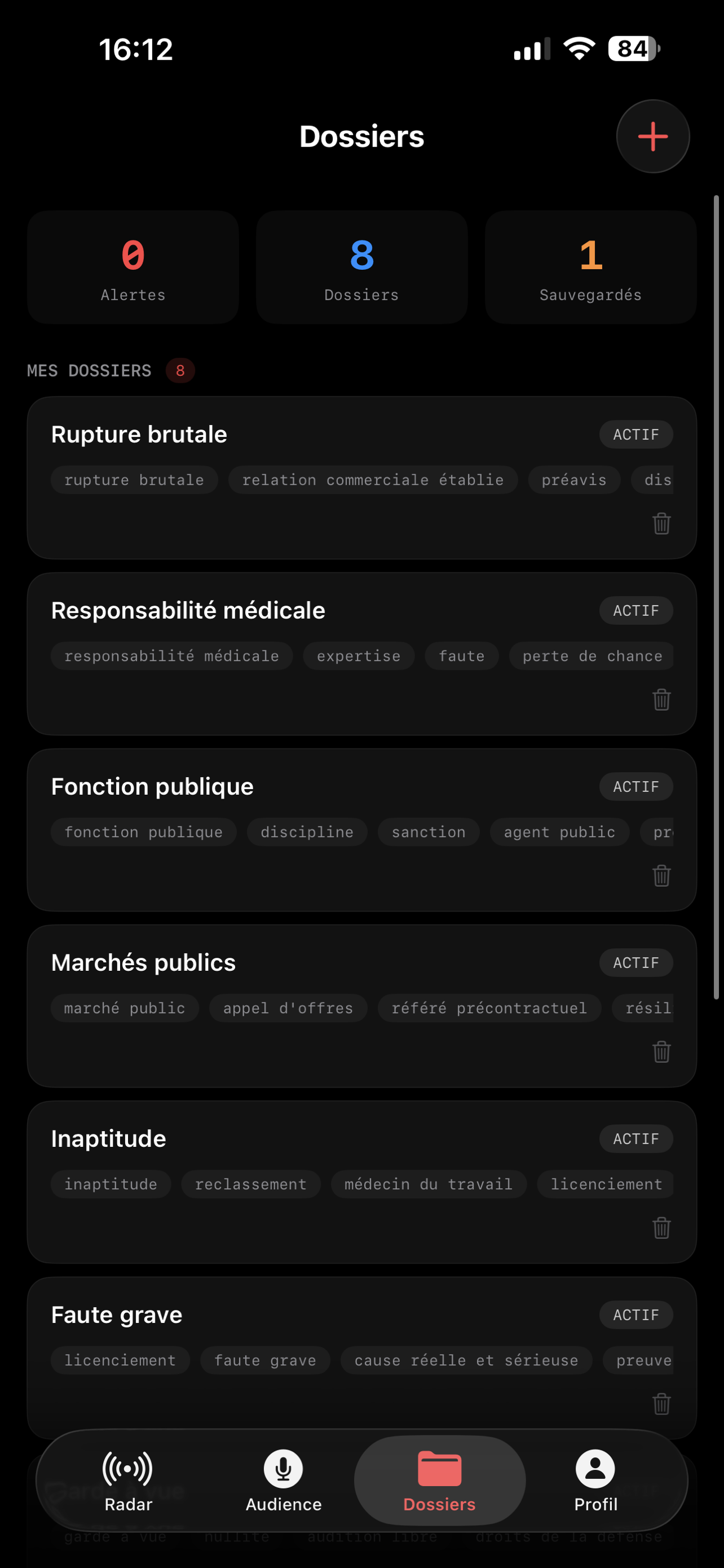 Gestion des thèmes dans JurisRadar